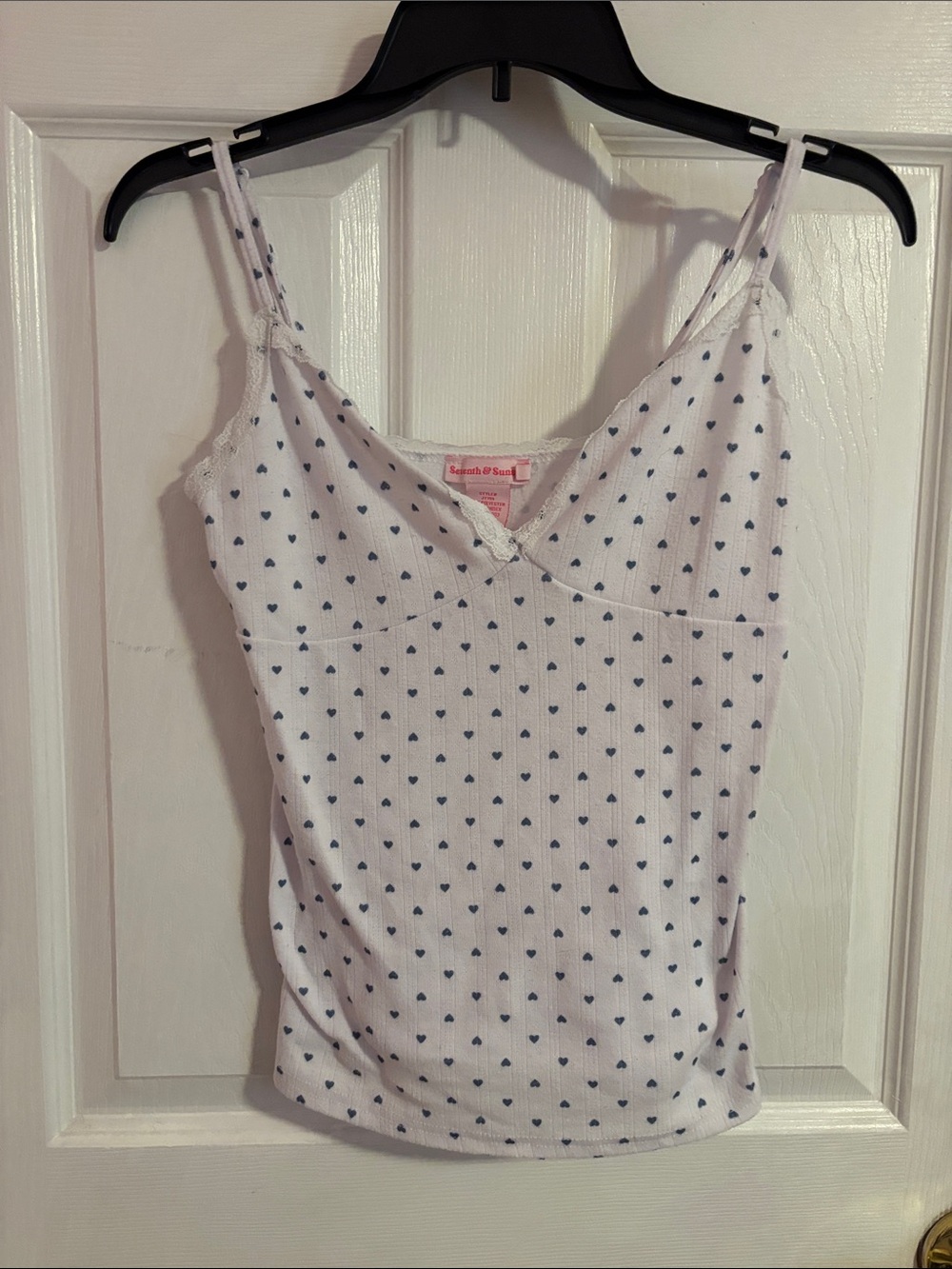White Heart-Print Lace-Trim Cami Top